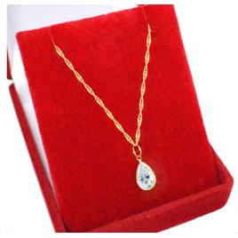 Corrente Ouro 18k 750 Feminina 45cm Pingente Gota Zircônia