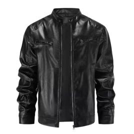 EKROTOK Jaqueta Masculina de Couro Sintético, Casaco de Inverno, Casaco Leve de Couro Sintético Bomber para Motociclistas. (G)