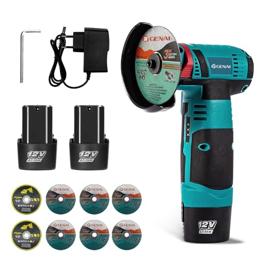 Lixadeira Esmerilhadeira 110V/220V Sem Fio Portátil Serra Mármore A Bateria 12V (2 Baterias +8 Pcs Discos de Corte