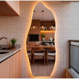 Espelho Orgânico Com Led 150x50 Cm Para Sala Quarto Banheiro Moldura Flame Led Quente