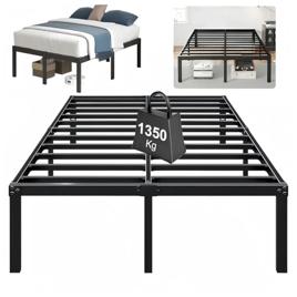 Estrutura De Cama De Metal, Cama de Solteiro Casal, 1350kg de Capacidade, Sem Necessidade de Mola, Silenciosa, Fácil Montagem (Duplo: 190 * 136 * 46cm)