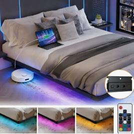 Estrutura De Cama De Metal Flutuante Casal C/tomada+rgb Led