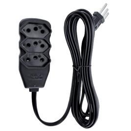 Extensão Elétrica 3 Tomadas Slim Tripolar Preto 1,0M - Force Line