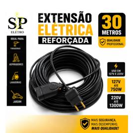 Extensão Eletrica 30 Metros Reforçada Profissional 10/20a Cor Preto Obra Eletro