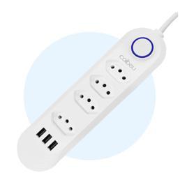 Extensão Régua 4 Tomadas, 3 Interfaces USB, Cabo de Alimentação de 2m, Suporte a Tensão de 110-220V, Potência de 2500W