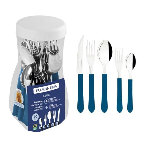 Faqueiro Inox 20 peças Leme Azul - Tramontina