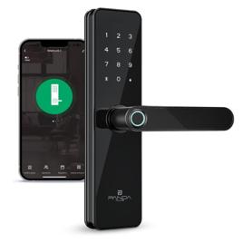 Fechadura Digital Biométrica WiFi Inteligente AMG-F01 Alumínio Preto Mortise
