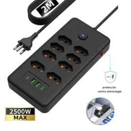 Filtro de Linha com 8 Tomadas, 2 USB e 2 PD, Cabo de 2 Metros para Proteção de Sobrecarga, 2500W