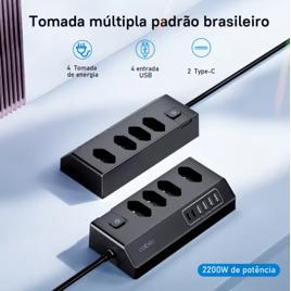 Filtro de linha padrão Barsileiro, 4 tomadas, 4 portas USB, 2  tipo-C