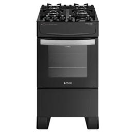 Fogão 4 Bocas Atlas Atenas Glass Mesa de Vidro e Gás engarrafado com Forno de 50 Litros Preto Bivolt