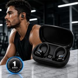 Fone Bluetooth 5.3 Tws, Compatível Com iPhone Samsung Xiaomi Motorola, Com Gancho -Preto