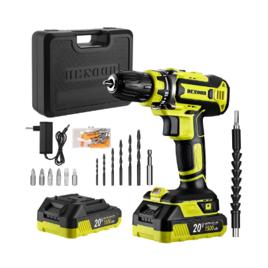 Furadeira E Parafusadeira De Impacto Desoon 20V Motor 100% Torque 42Nm 2 Baterias De Lítio Com Maleta + 13 Peças