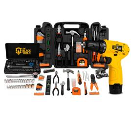 Furadeira Parafusadeira De Impacto 2 Baterias 21v 3/8 Com Kit Jogo De Ferramentas 169 Peças Com Maleta The Black Tools