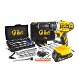 Furadeira Parafusadeira De Impacto 2 Baterias 21v 3/8 Tb-21pkx Com Jogo De Soquetes 40 Peças The Black Tools