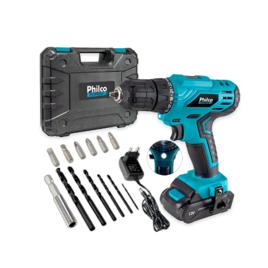 Kit Parafusadeira E Furadeira A Bateria Philco 12v Maleta + Brocas Azul 60hz