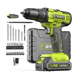 Furadeira Parafusadeira ZPER 21V Sem Fio 35Nm 2 Baterias 2000mAh Com Impacto