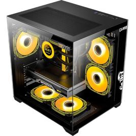 Gabinete Gamer Aquário Lateral Vidro Espaçoso Grande Preto