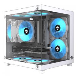 Gabinete Gamer Ninja Ryomaru, Mini Tower, Vidro Temperado, mATX, Com 3 Fans Rainbow, Sem Fonte, Branco
