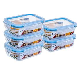 Gato Panda KIT Potes de Vidro Retangular com Tampa Hermética Branco ou Azul (5, Azul, 640ml)