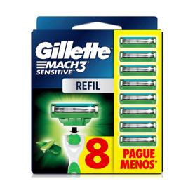 Gillette Mach3 Sensitive Carga para Aparelho de Barbear com Aloe 8 Unidades