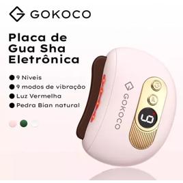 GOKOCO Massageador Elétrico Gua Sha Facial e Corporal Pedra Bian com Luz Vermelha, Aquecimento e Vibração 9 Níveis