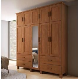 Guarda Roupa Casal 10 Portas Com Espelho 195 cm Madeira Macica Taeda