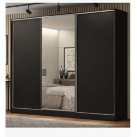 Guarda Roupa Casal 100% Mdf Madesa Royale 3 Portas Espelho Cor Preto 106209