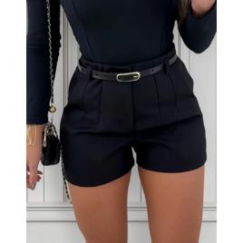 hort Feminino Alfaiataria Moda Verão Blogueira Cinto Chique