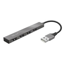 Hub Trust Halyx, 4 Portas USB 2.0, Ultra Compacto, Conexão USB, de Alumínio
