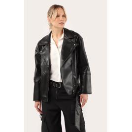 Jaqueta feminina oversized de poliuretano - preta