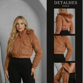 Jaqueta Feminina Puffer Cotele Bobojaco Casaco Capuz Botões