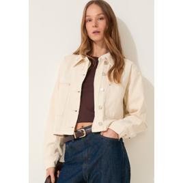 Jaqueta Pool Jeans boxy feminina em sarja - Bege Claro