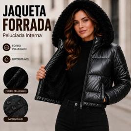 Jaqueta Puffer Feminina Impermeável Capuz Removível