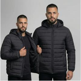 Jaqueta inverno Puffer Masculina Corta Vento Bobojaco Impermeável Com Capuz Preto