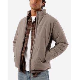 Jaqueta puffer masculina gola alta com bolsos marrom