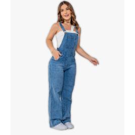 Jardineira Jeans Slim Com Elastano Cintura Alta