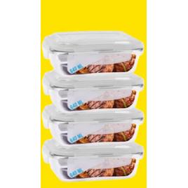Jogo 4 Potes de Vidro Hermético Marmita Tampa 4 Travas 640ml - DONA LAURA