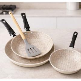Jogo 4pcs Frigideiras Antiaderentes 14cm 18cm 22cm Espatula