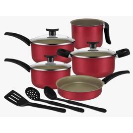 Jogo De Panelas Antiaderente Cereja 8 Pçs C/ Tampa De Vidro