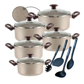 Jogo De Panelas Caçarolas 9 Peças Antiaderente 6 Camadas De Teflon Cor Crema - Marcolar