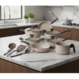 Jogo De Panelas De Cozinha Teflon 10 Peças Bianco Premium