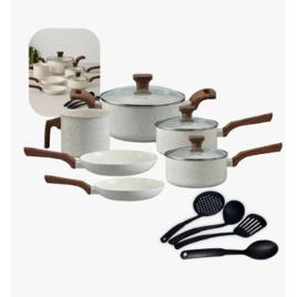 Jogo De Panelas Indução Mimo Style Cerâmica 10 Peças Cor Mármore