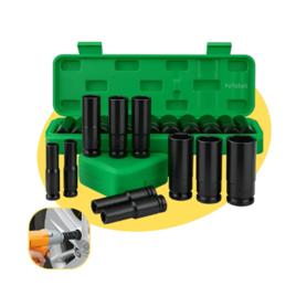 Jogo De Soquetes Longos 1/2 Canhão Impacto Sextavados 6 Pontos Kit 10 Peças 10 A 22mm