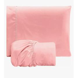 Jogo Lençol 2 Peças Solteiro Hipercal 400 Fios Leve Luxo Cor Rosa Desenho do tecido Liso