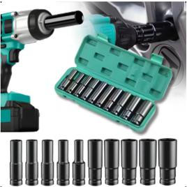 Jogo Soquete Longo Sextavado Impacto 1/2 8-24 Mm 10pcs