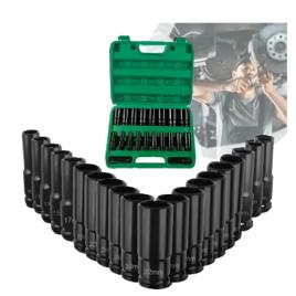 Jogo Soquete Longo Sextavado Impacto 1/2 8 A 32 Mm 15pcs Preto