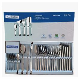 Jogo Talheres Faqueiro Búzios Aço Inox 24 Peças Marca Tramontina