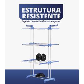 Kaha Varal De Chão Grande De Roupas 3 Andares Dobrável Aço Seca Fácil Cor Branco Com Azul
