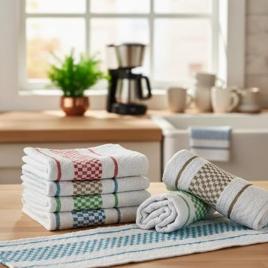 Kit 05 Pano de Prato Atoalhado 100% Algodão Felpudo Gourmet 45x70cm - Sortidos