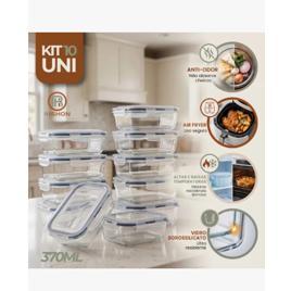 Kit 10 Pote De Vidro Marmita Hermético 370ml Freezer Fitness Rishon